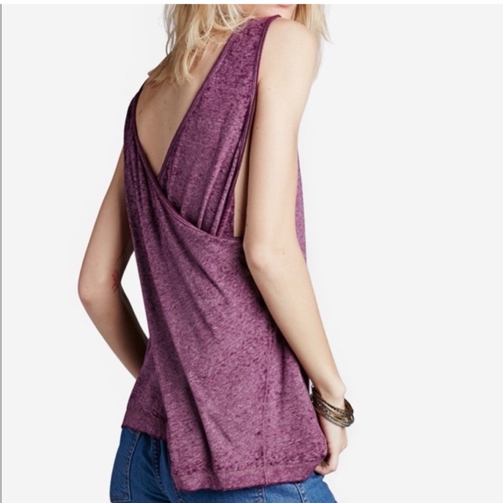 Free People Break "We The Free" sleeveless t-shirt in heather or plum, size XS